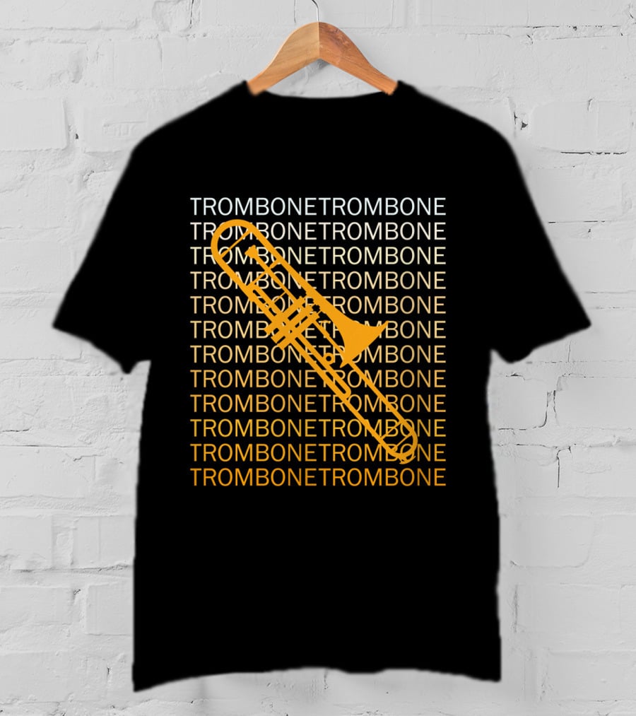 Trombone Repeated Pattern With Bold Yellow Trombone T-Shirt