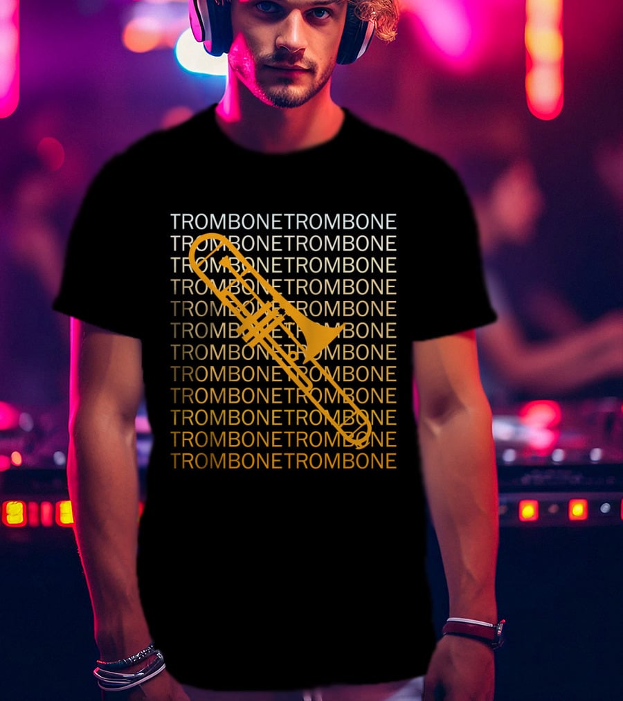 Trombone Repeated Pattern With Bold Yellow Trombone T-Shirt