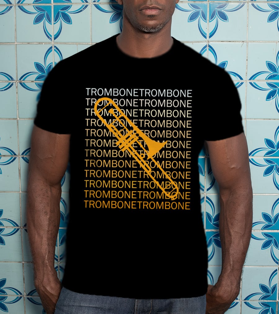 Trombone Repeated Pattern With Bold Yellow Trombone T-Shirt