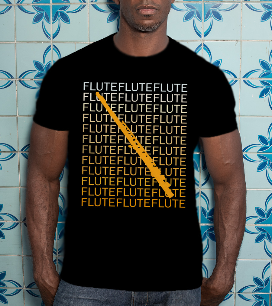 Flute Repeated Pattern With Diagonal Yellow Instrument T-Shirt