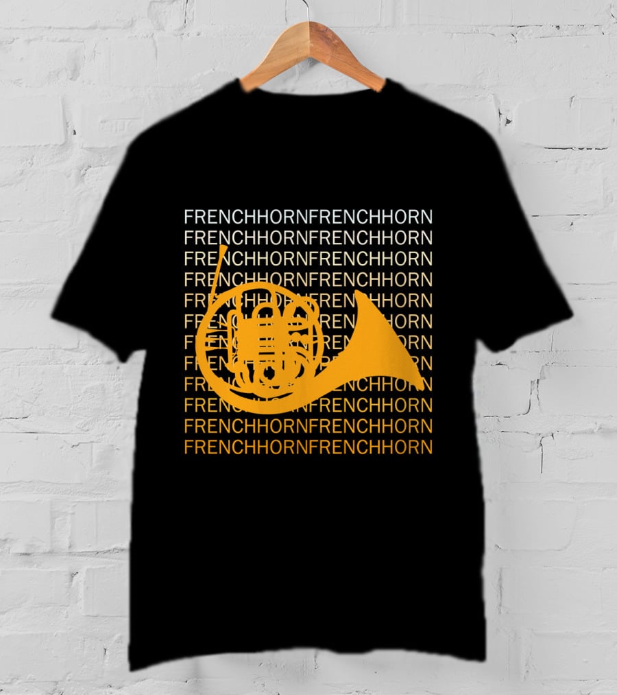 Repeating French Horn Text With Yellow Instrument T-Shirt
