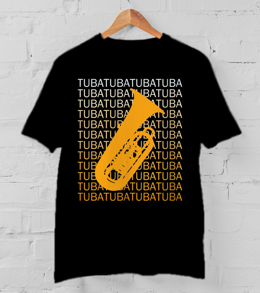 Tuba Repeated Text Pattern With Bold Tuba Image T-Shirt