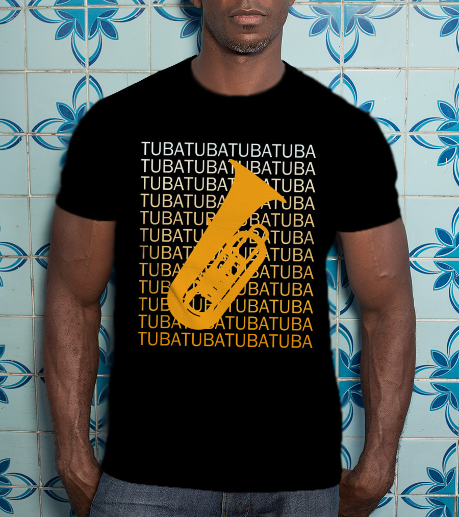 Tuba Repeated Text Pattern With Bold Tuba Image T-Shirt