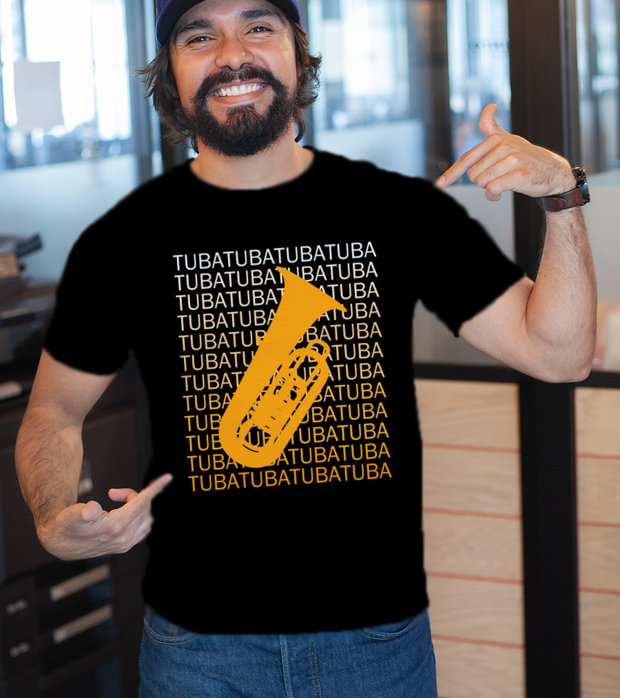 Tuba Repeated Text Pattern With Bold Tuba Image T-Shirt