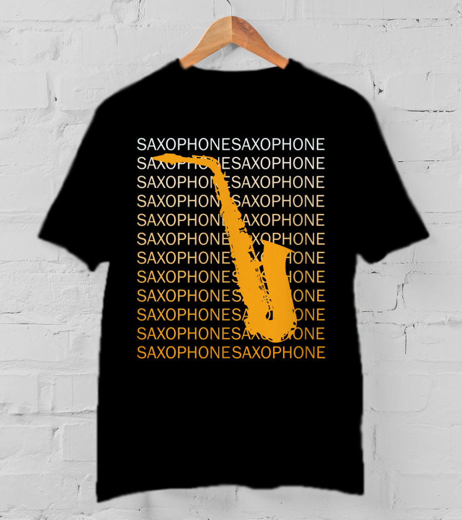 Saxophone Repeated Pattern With Bold Orange Saxophone Highlight T-Shirt