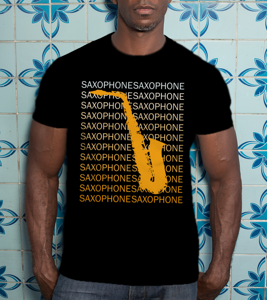 Saxophone Repeated Pattern With Bold Orange Saxophone Highlight T-Shirt