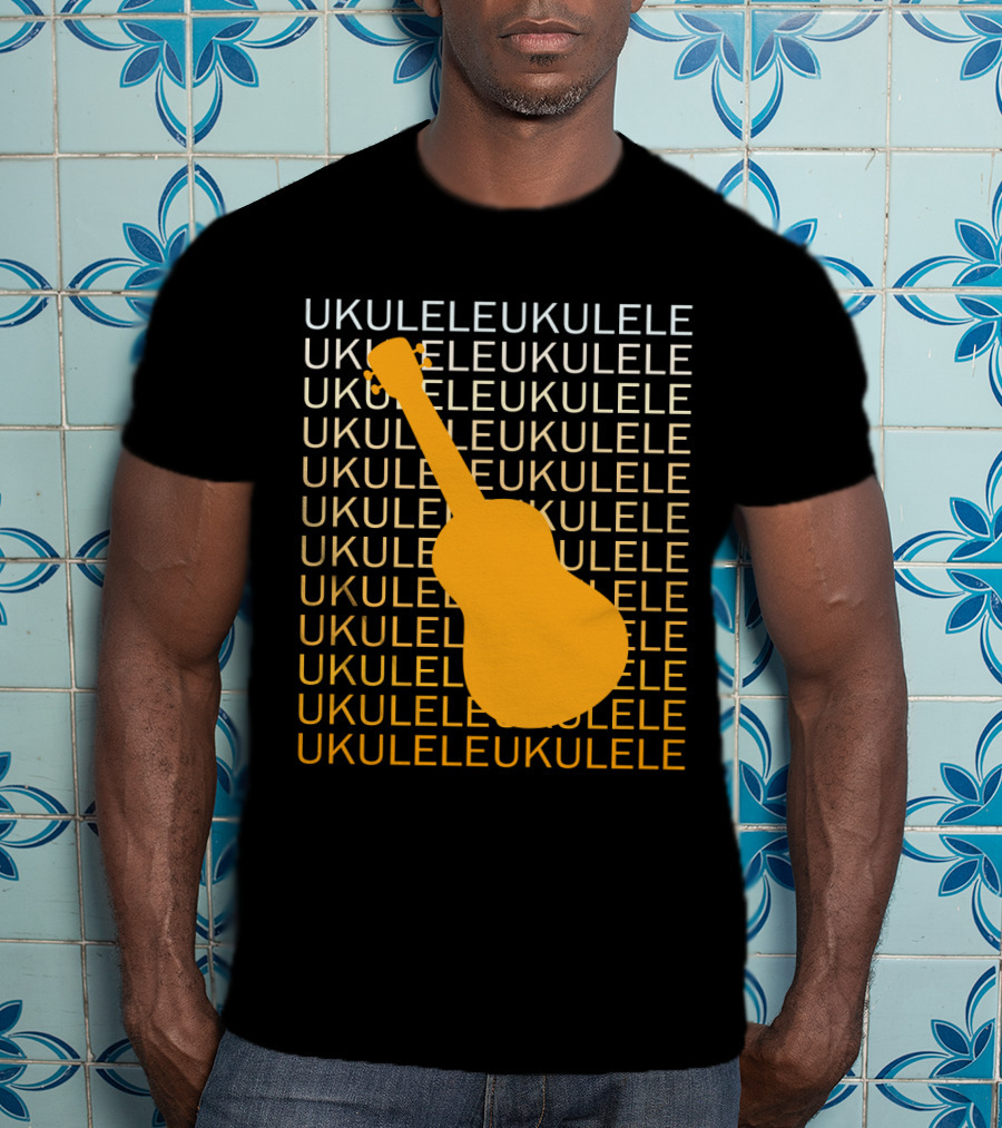 Repeating Ukulele Text With Orange Ukulele T-Shirt