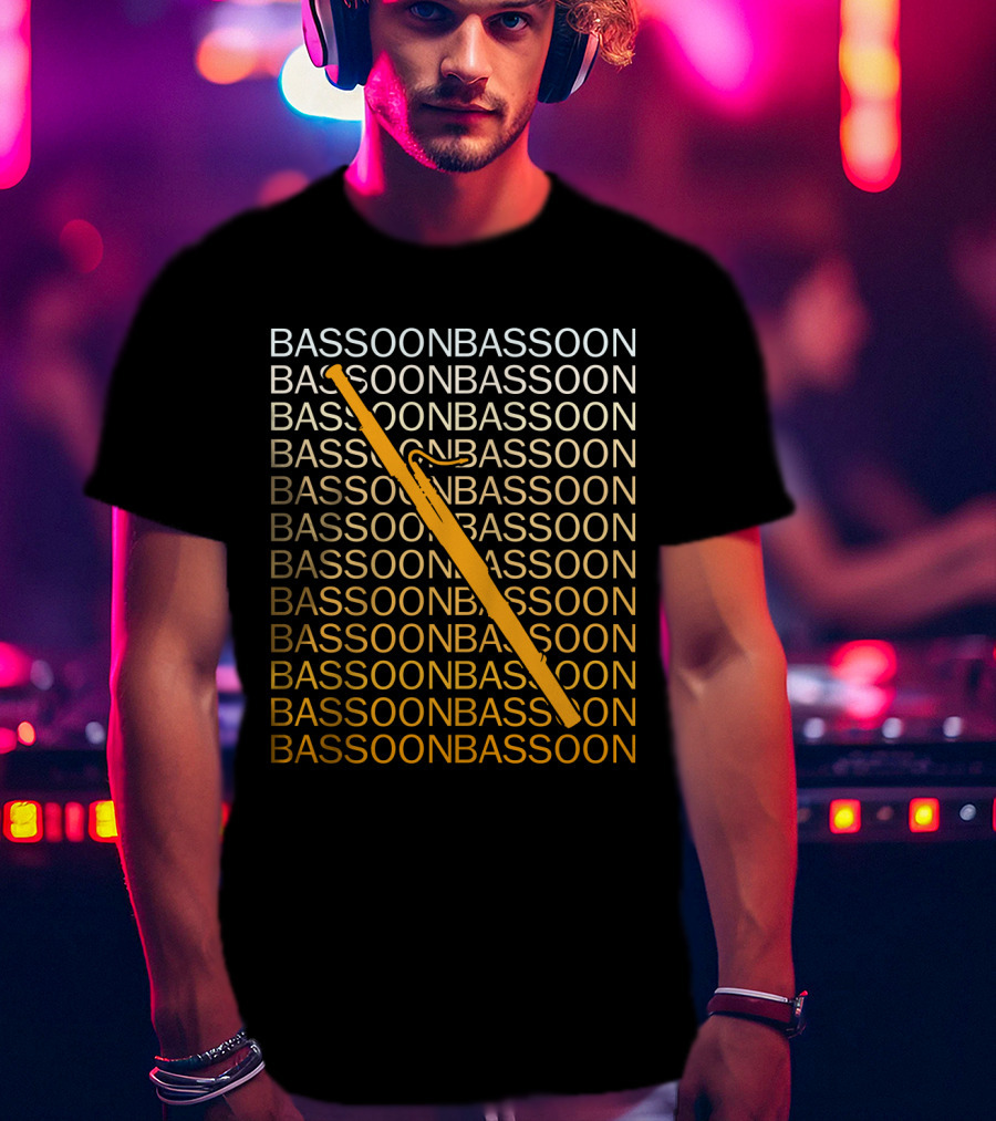 Bassoon Repetition Pattern With Diagonal Orange Bassoon Graphics T-Shirt