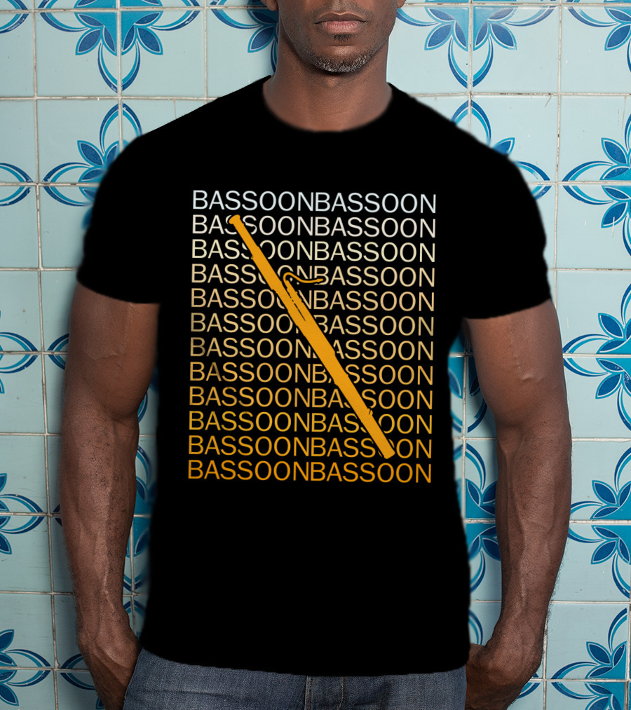Bassoon Repetition Pattern With Diagonal Orange Bassoon Graphics T-Shirt