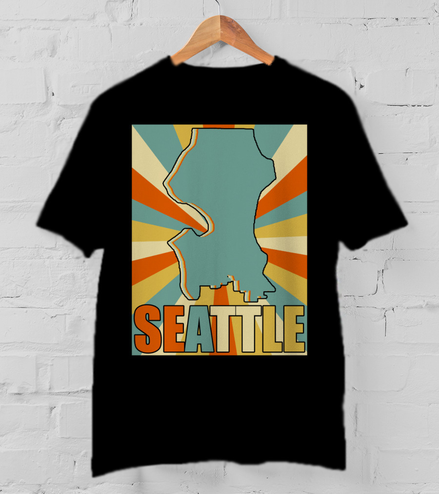 SEATTLE Map Retro Style Burst Background T-Shirt