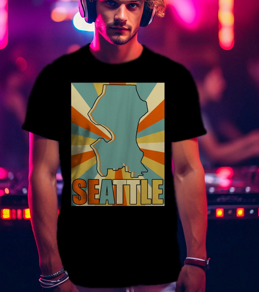 SEATTLE Map Retro Style Burst Background T-Shirt