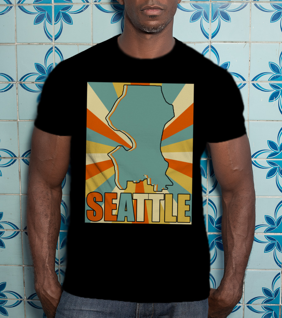 SEATTLE Map Retro Style Burst Background T-Shirt