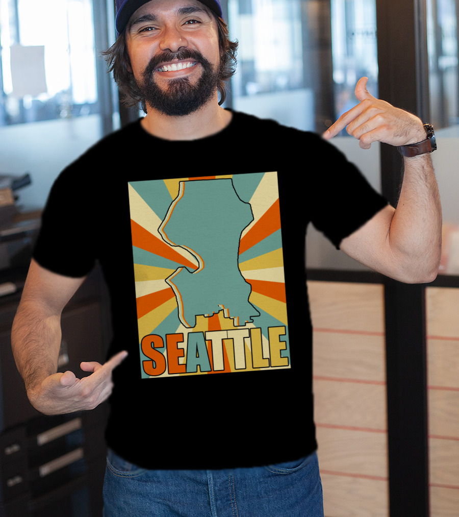 SEATTLE Map Retro Style Burst Background T-Shirt
