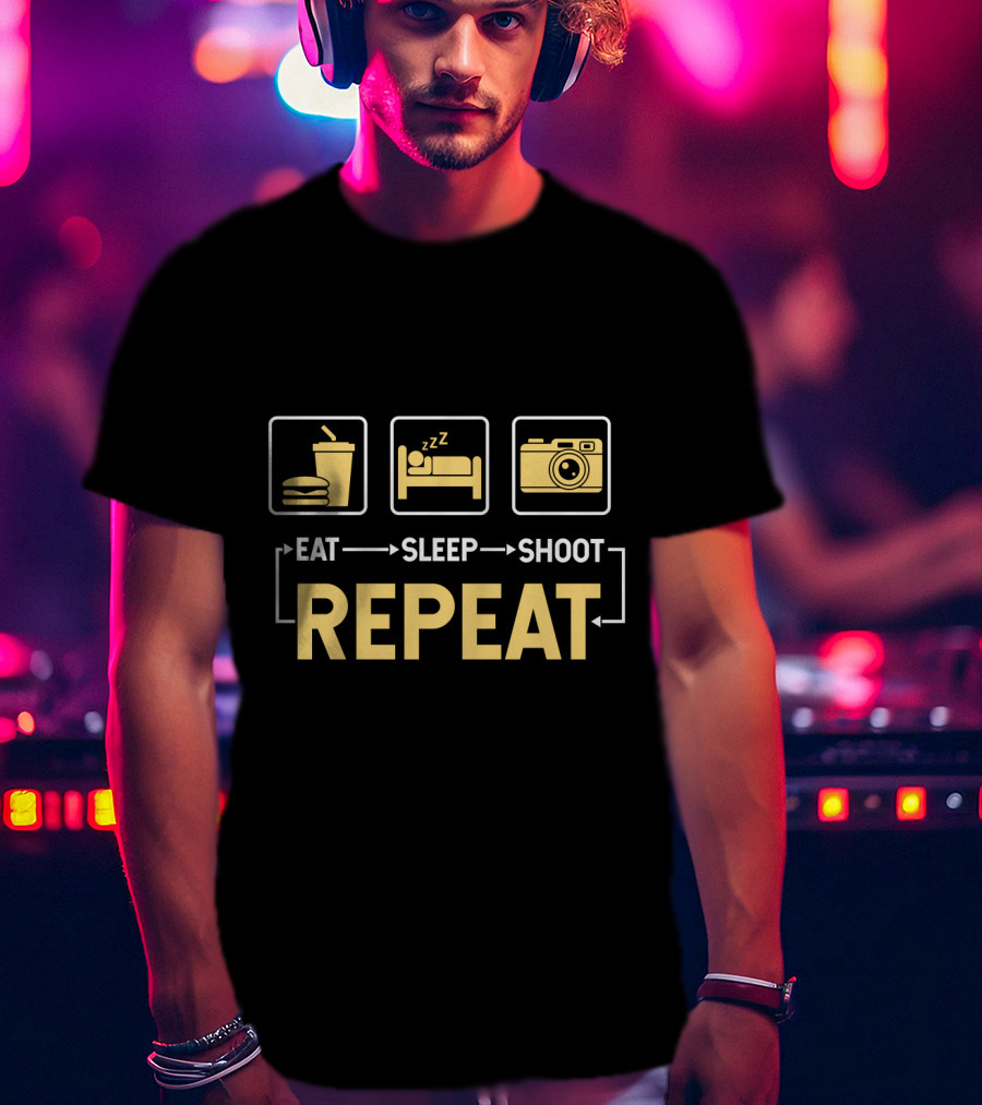 Eat Sleep Shoot Repeat Photography Camera Icon Steps T-Shirt
