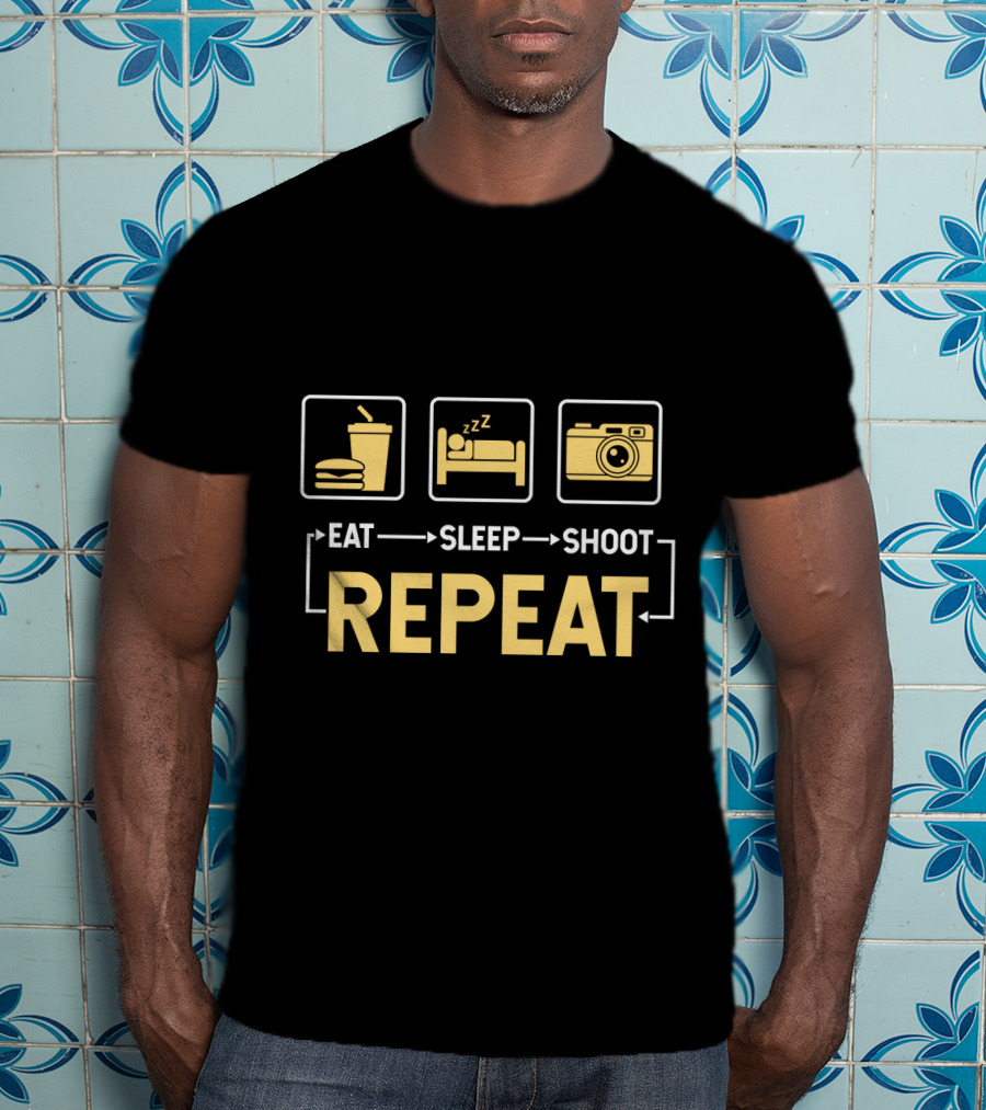 Eat Sleep Shoot Repeat Photography Camera Icon Steps T-Shirt