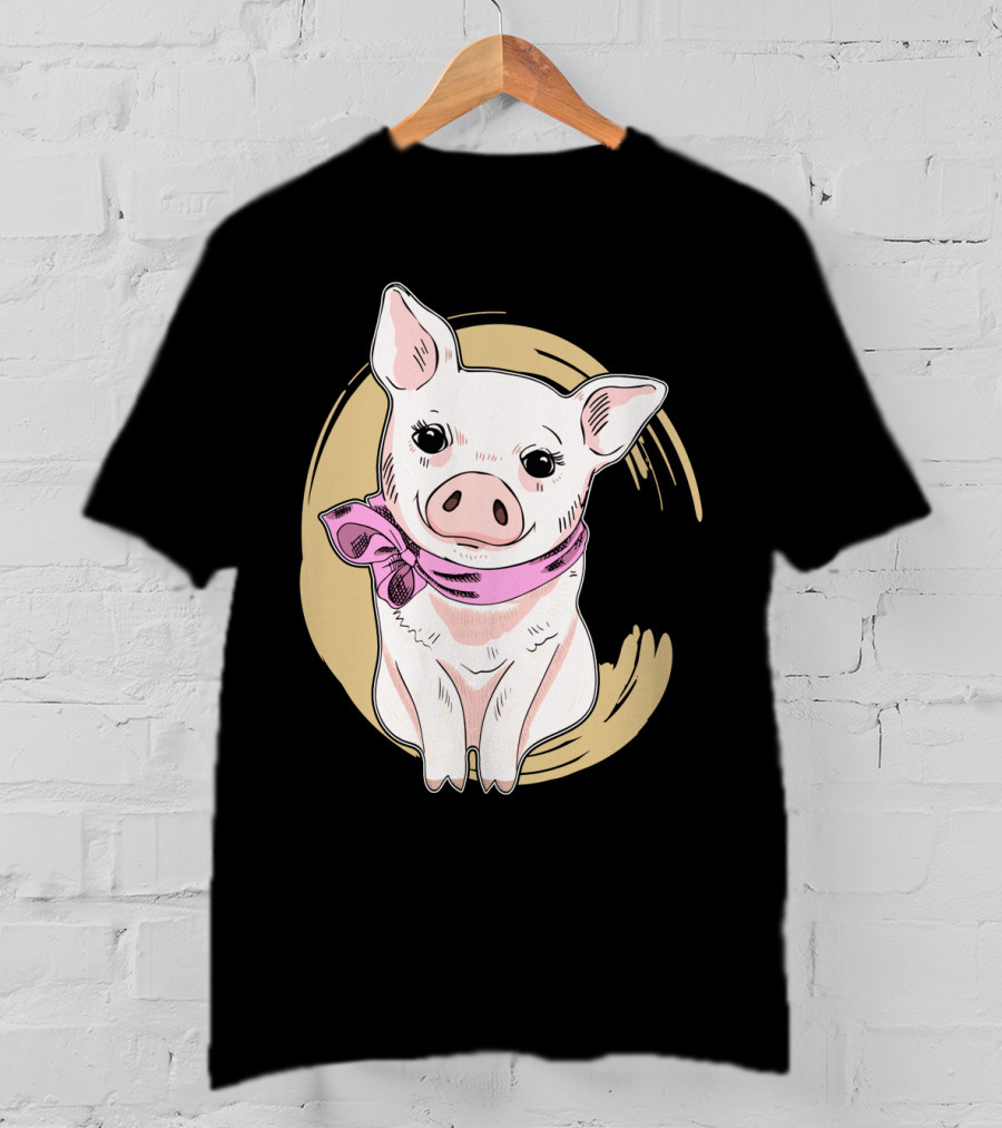 Funny Pig Wearing Pink Scarf T-Shirt