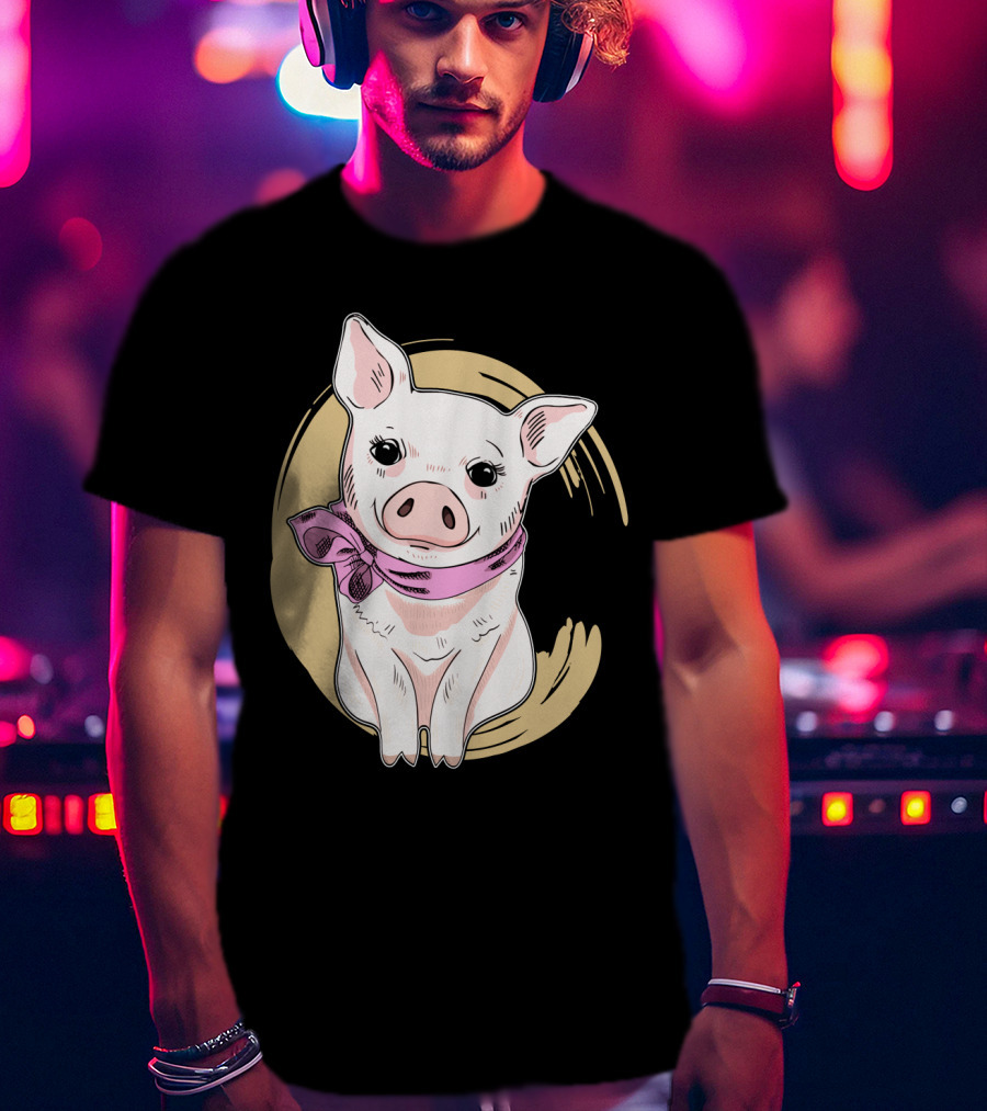 Funny Pig Wearing Pink Scarf T-Shirt