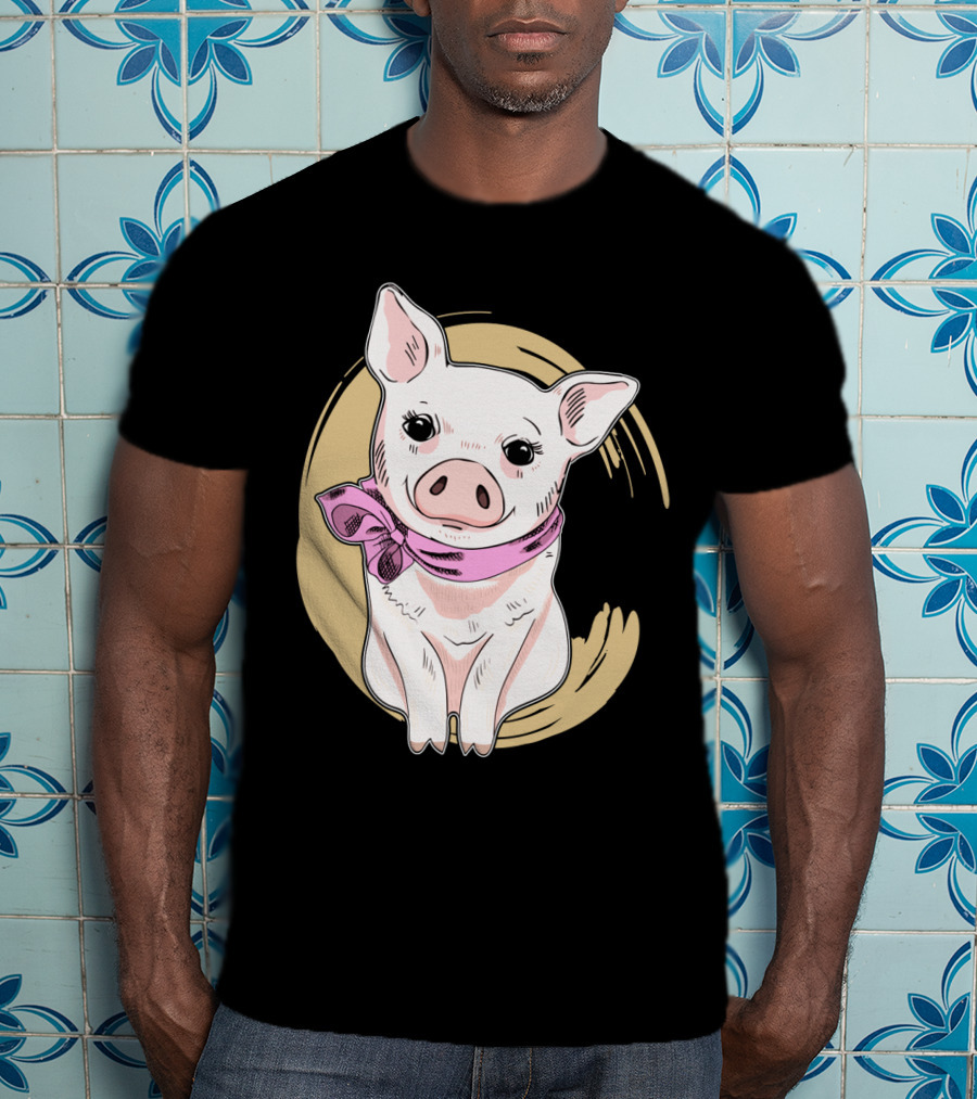 Funny Pig Wearing Pink Scarf T-Shirt