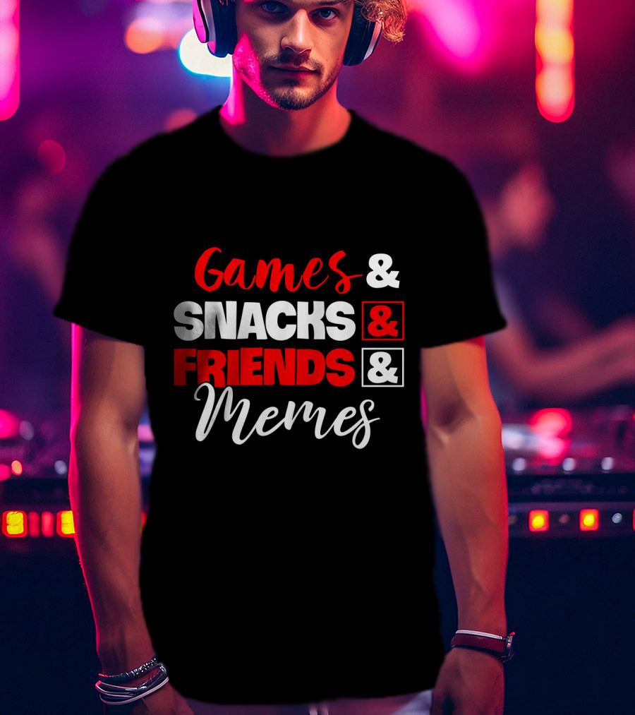 Games Snacks Friends Memes Fun Essentials T-Shirt