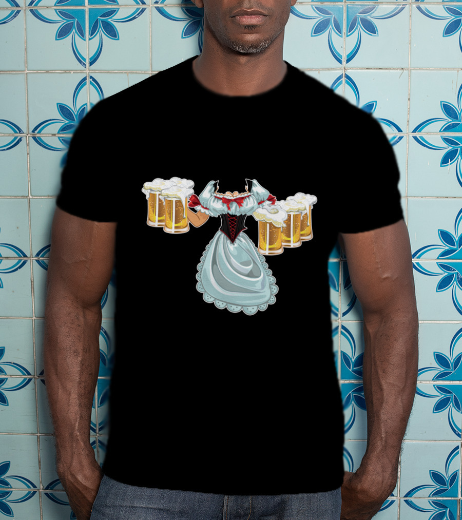 Dirndl Fraulein Oktoberfest Costume With Beer Mugs T-Shirt