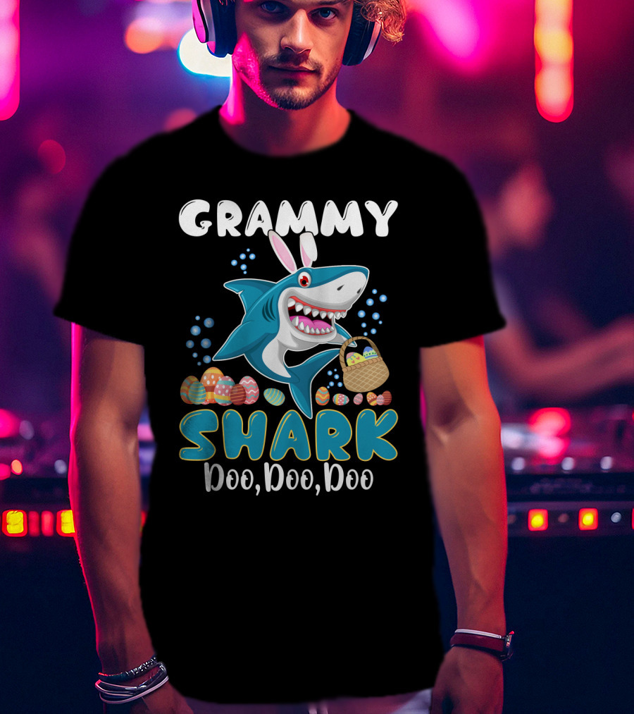 Grammy Shark Doo Doo Doo Bunny Ear Easter Egg Hunt T-Shirt