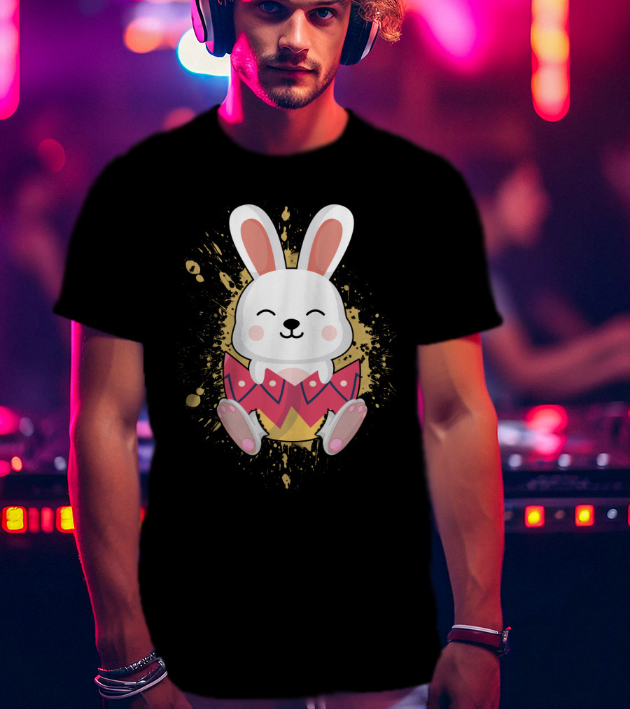 Funny Bunny Easter Rabbit In Colorful Egg Burst T-Shirt