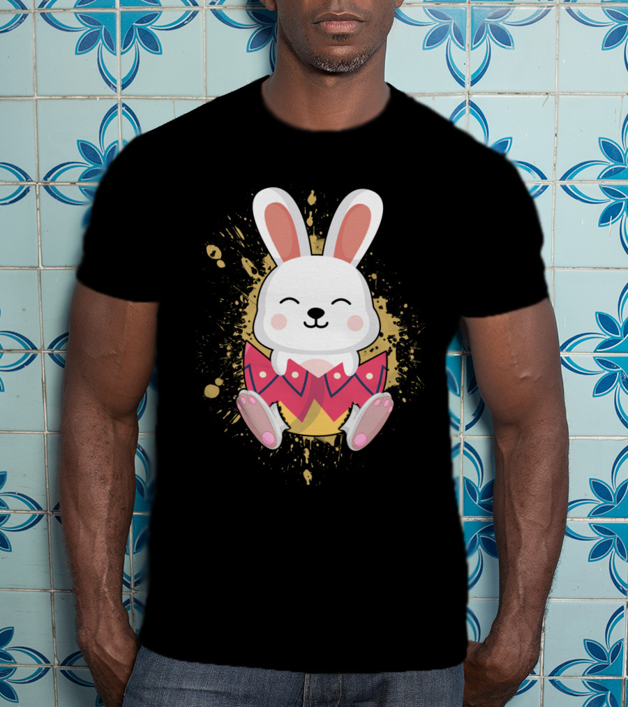 Funny Bunny Easter Rabbit In Colorful Egg Burst T-Shirt