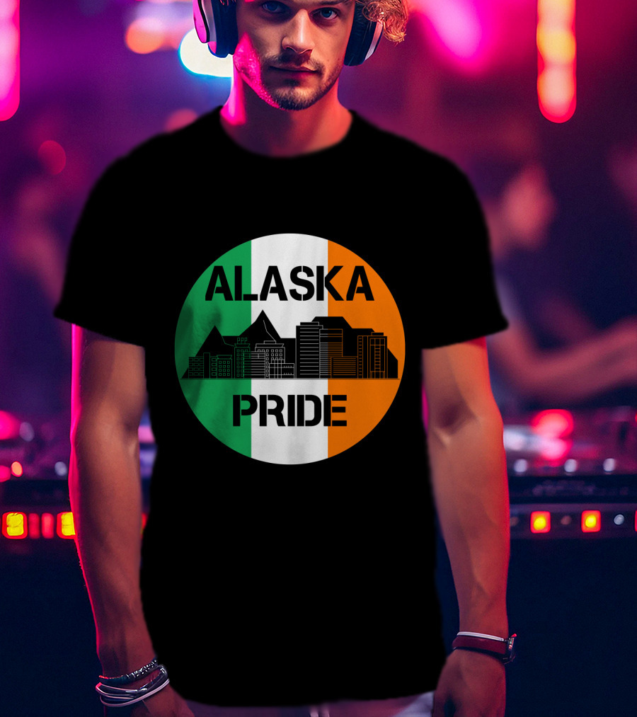 Alaska Pride Skyline With Irish Flag Colors T-Shirt