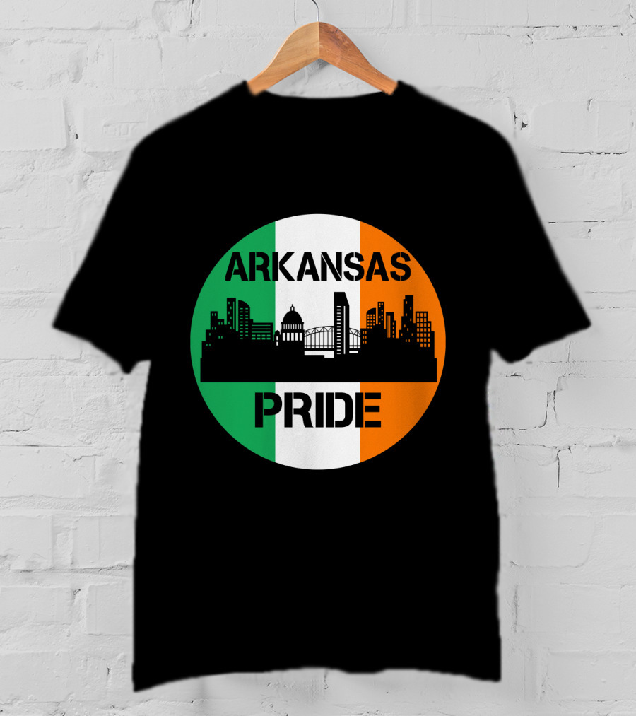 Arkansas Pride Skyline Irish Flag Iconic Cityscape T-Shirt