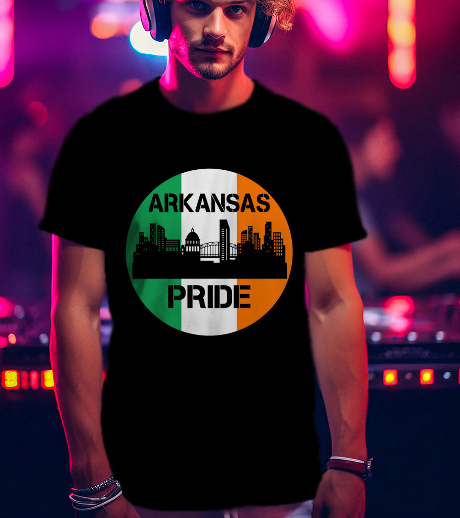 Arkansas Pride Skyline Irish Flag Iconic Cityscape T-Shirt