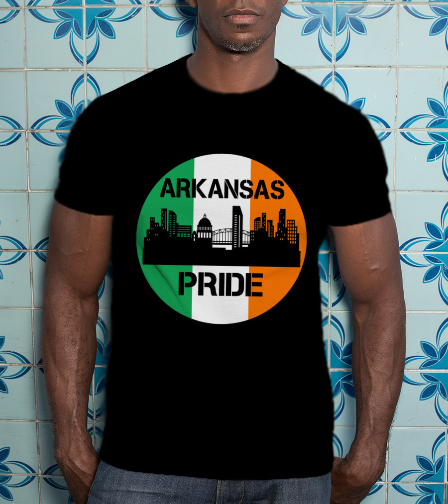 Arkansas Pride Skyline Irish Flag Iconic Cityscape T-Shirt