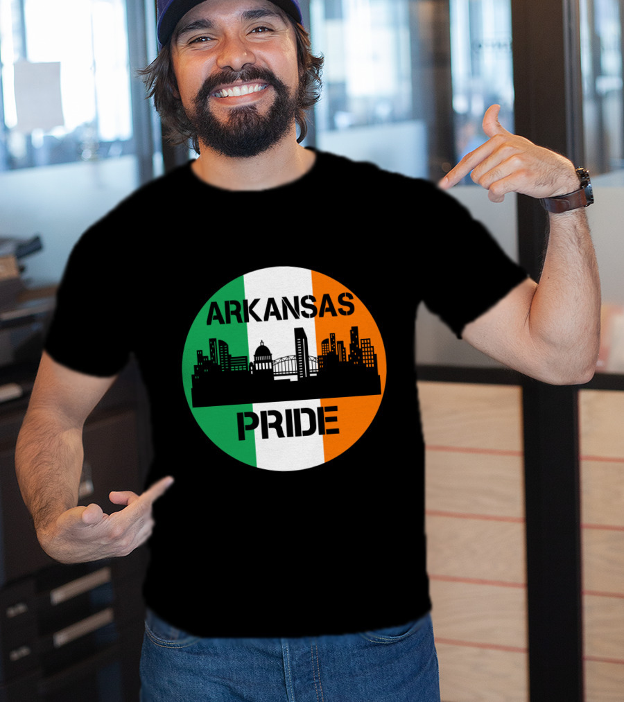 Arkansas Pride Skyline Irish Flag Iconic Cityscape T-Shirt