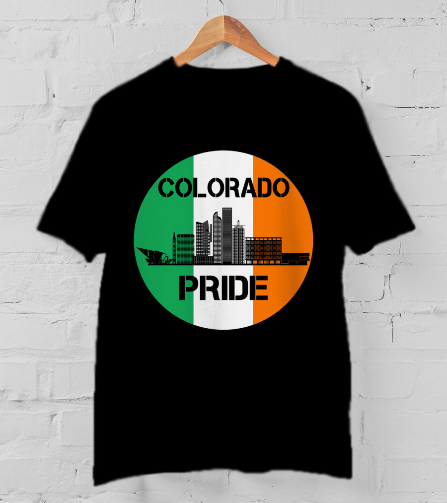 Colorado Pride Skyline With Irish Flag Background T-Shirt