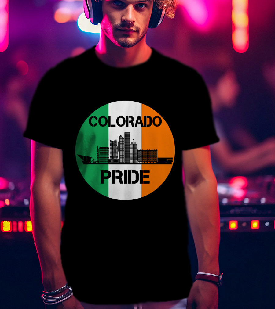 Colorado Pride Skyline With Irish Flag Background T-Shirt