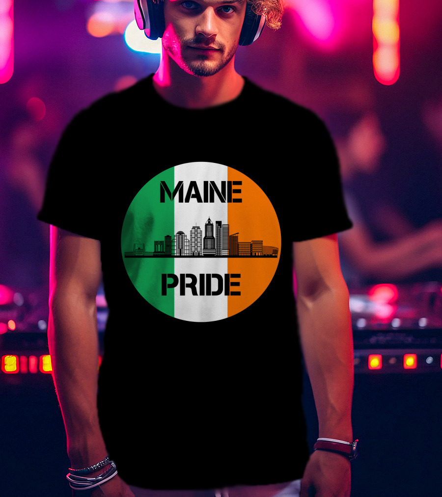 Maine Pride City Skyline With Irish Flag Colors Maine T-Shirt