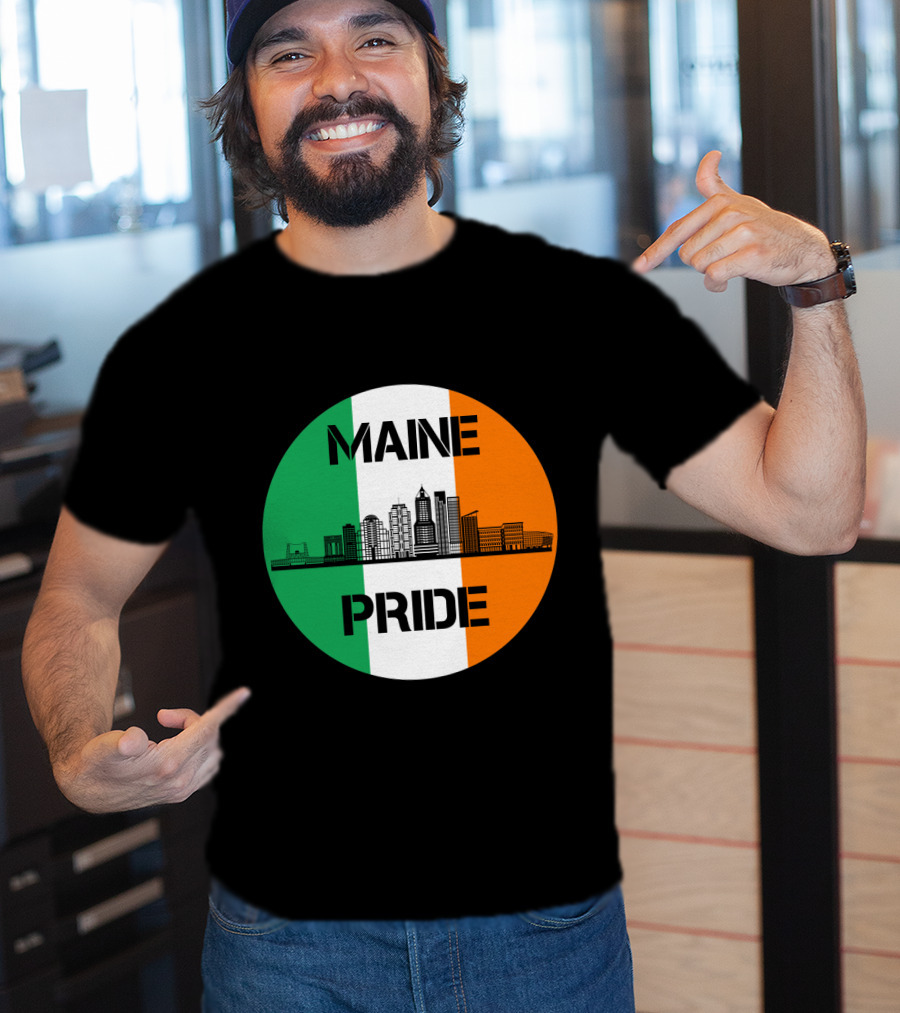 Maine Pride City Skyline With Irish Flag Colors Maine T-Shirt