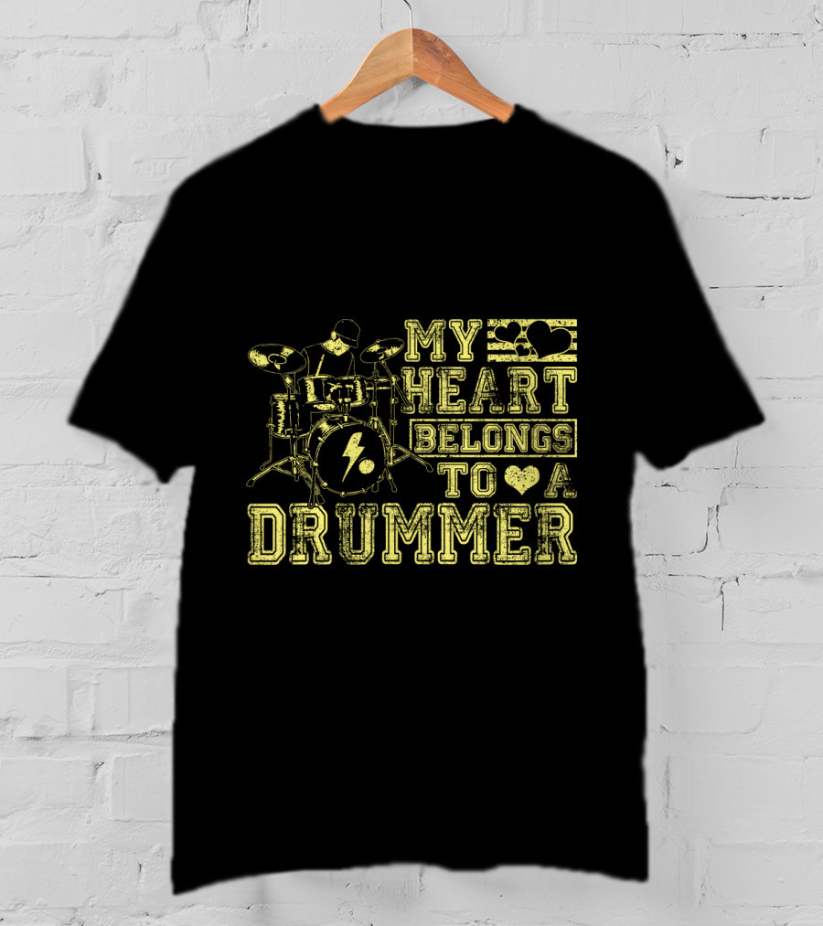 My Heart Belongs To A Drummer My Heart Band Player Drums Icon Love T-Shirt