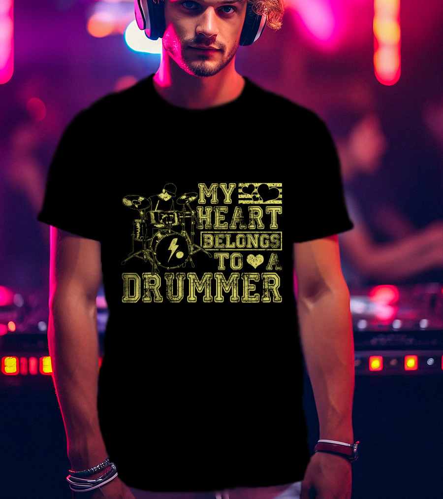 My Heart Belongs To A Drummer My Heart Band Player Drums Icon Love T-Shirt