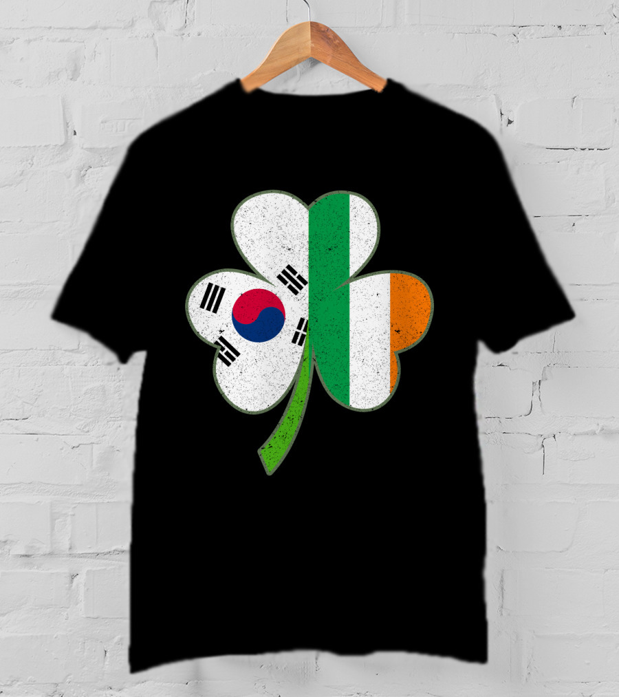 St Patricks Day Irish Korean Shamrock Green Clover Flag Fusion T-Shirt