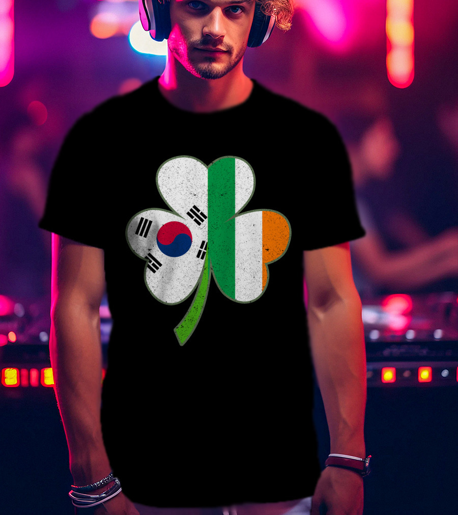 St Patricks Day Irish Korean Shamrock Green Clover Flag Fusion T-Shirt