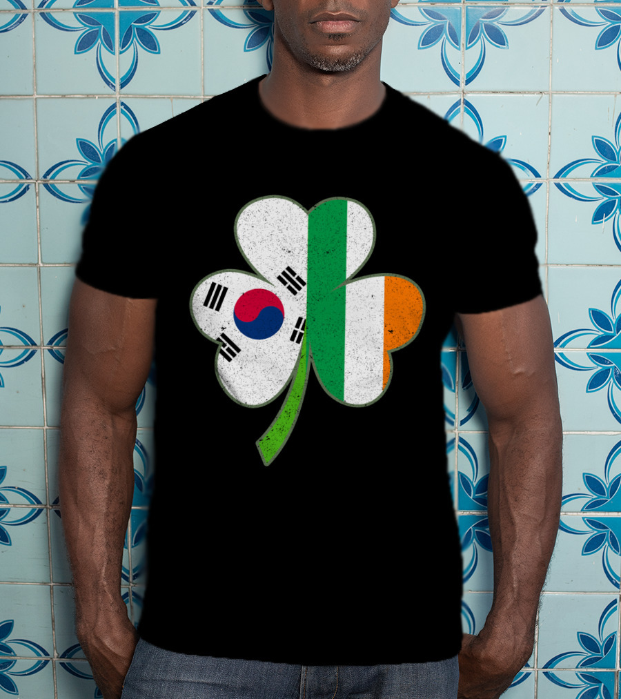 St Patricks Day Irish Korean Shamrock Green Clover Flag Fusion T-Shirt