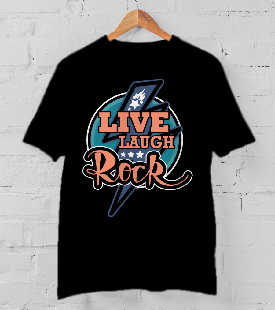 Live Laugh Rock Funny Cool Rock Star Lightning Flame Star T-Shirt