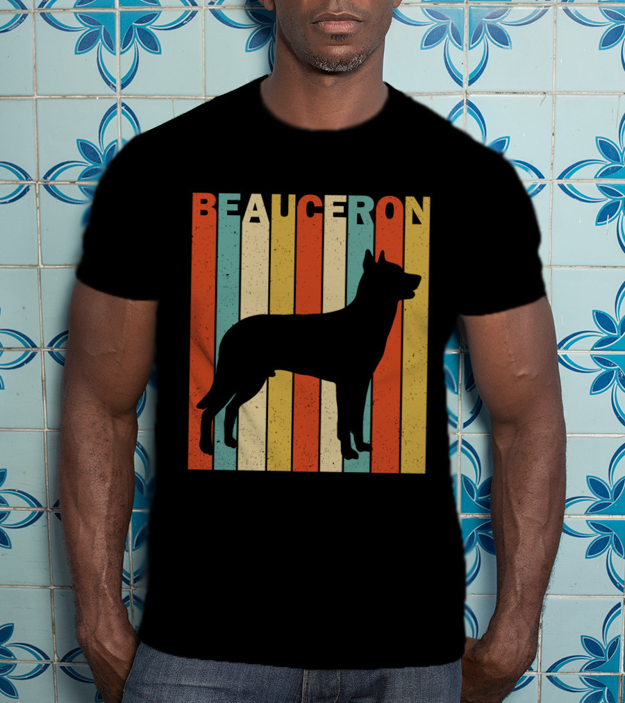 Beauceron Retro Silhouette Vertical Stripes T-Shirt