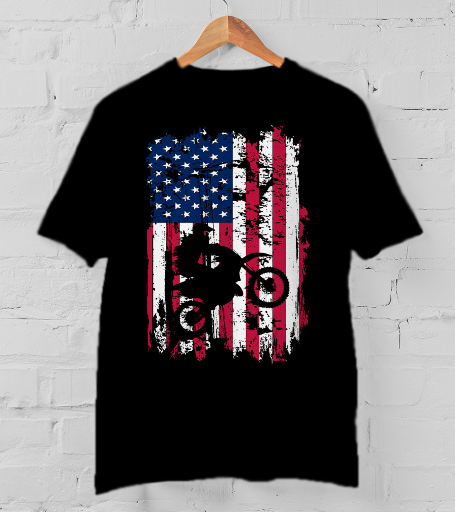 Motorcross Vintage American Flag Dirt Biking MotoX Racing T-Shirt