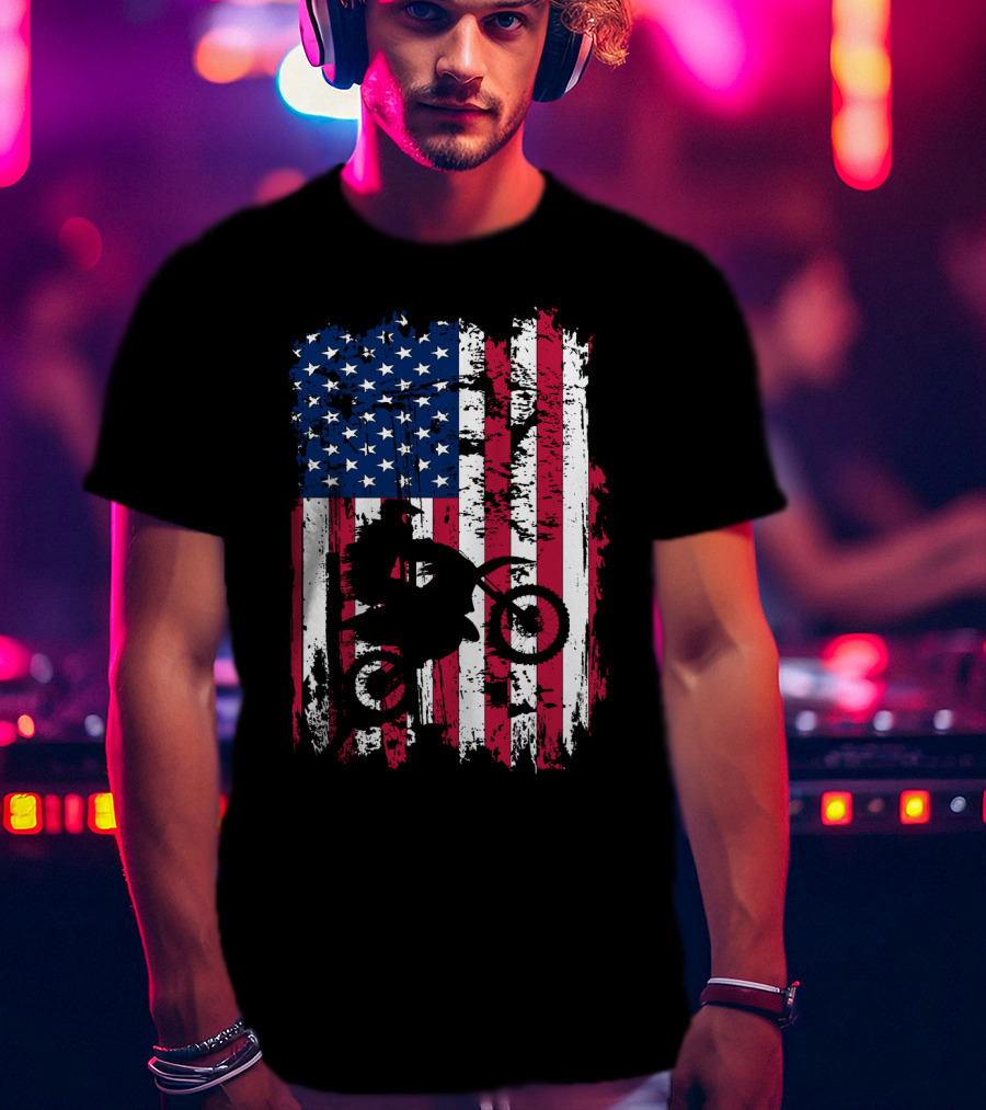 Motorcross Vintage American Flag Dirt Biking MotoX Racing T-Shirt