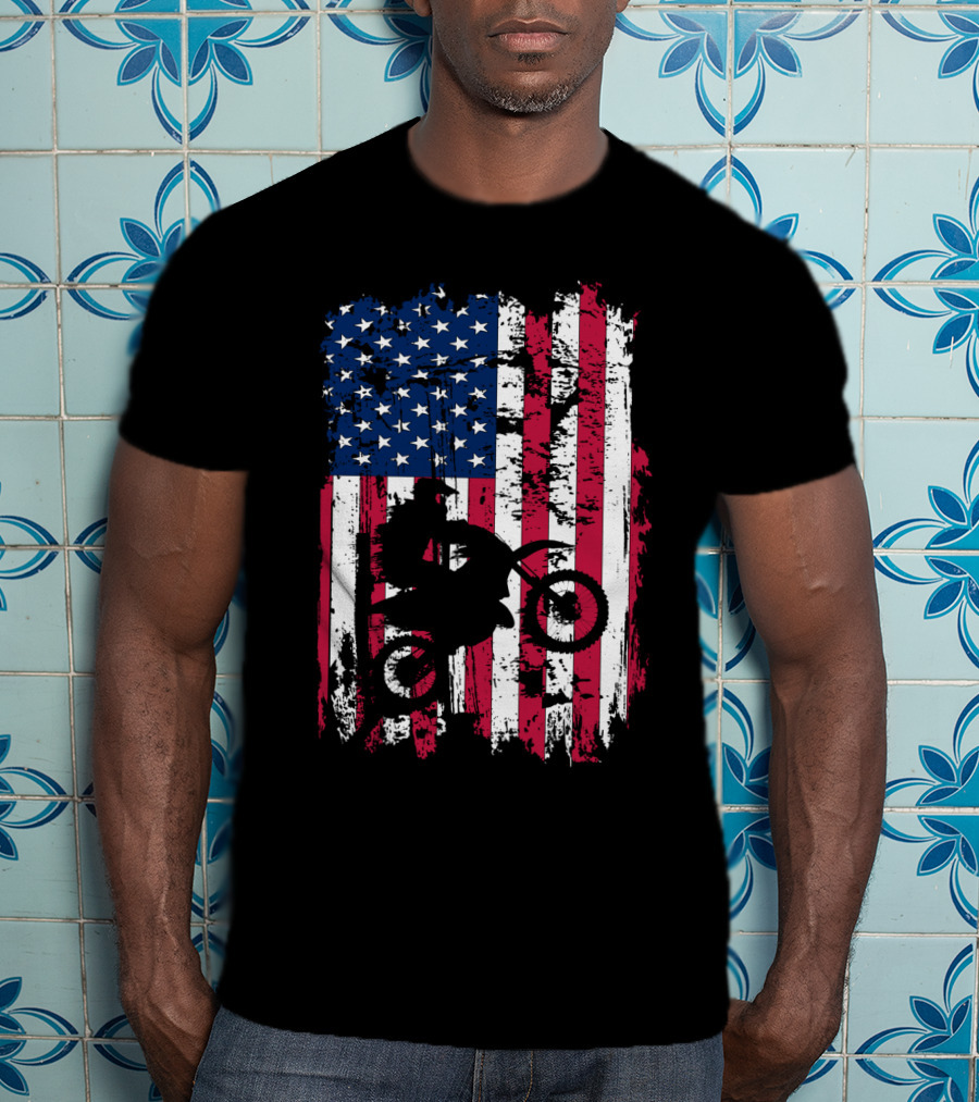 Motorcross Vintage American Flag Dirt Biking MotoX Racing T-Shirt
