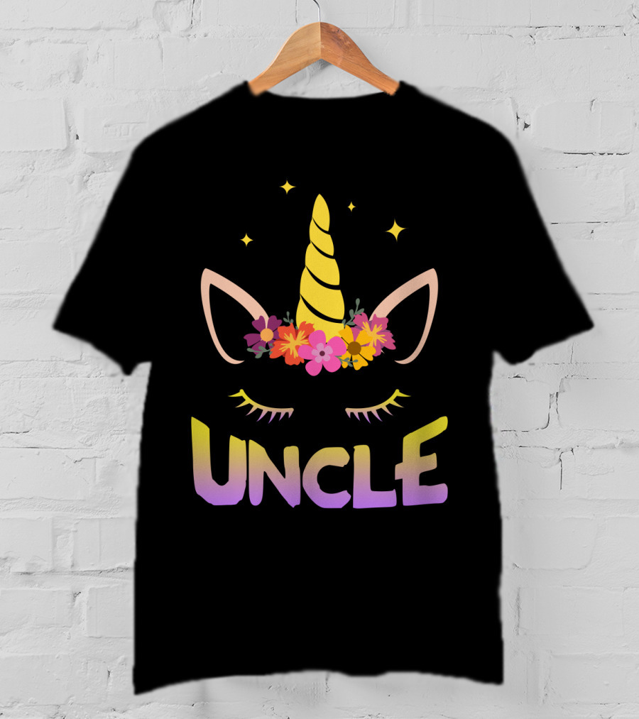Unicorn Floral Horn Uncle Birthday Funny Stars T-Shirt