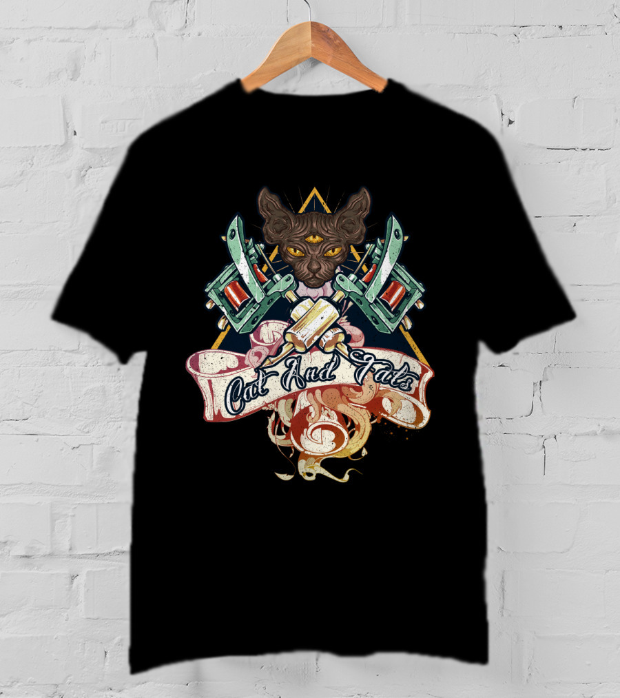 Cat And Tats Funny Cat Lovers With Tattoo Machine Art And Third Eye Sphynx T-Shirt