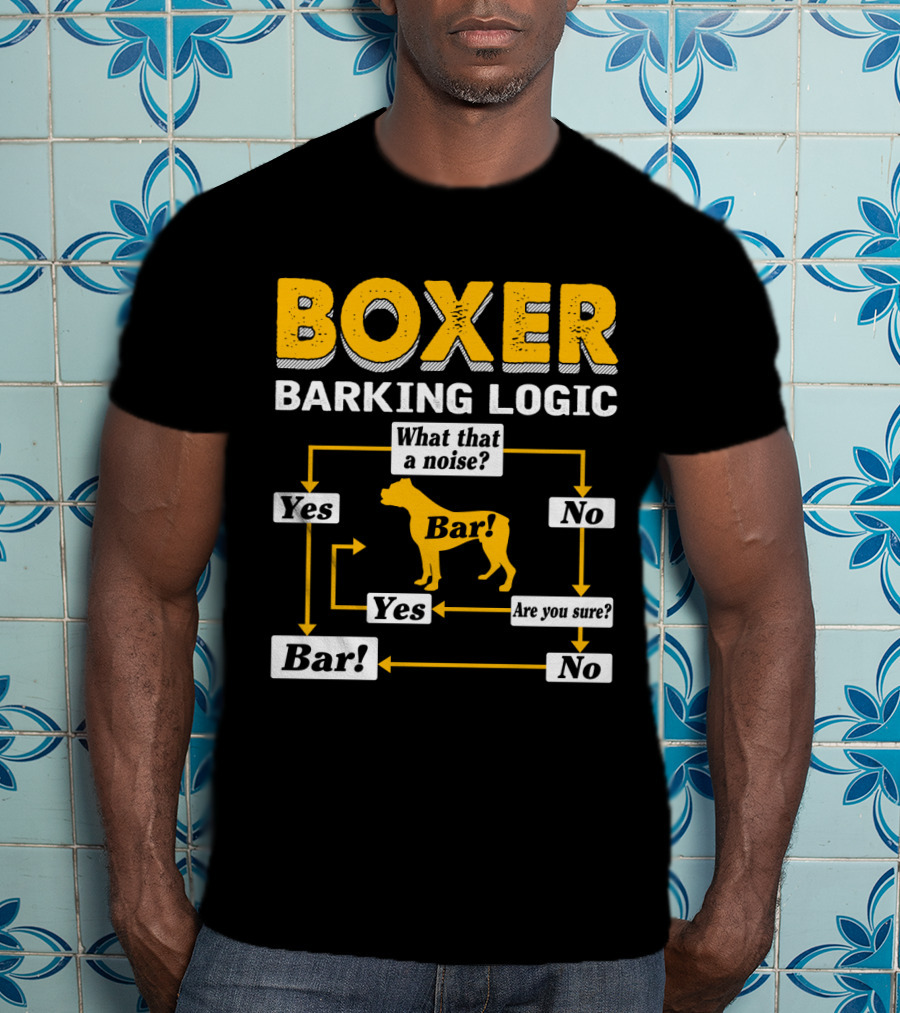 Boxer Barking Logic Flowchart Humor Yes No Bar Noise T-Shirt
