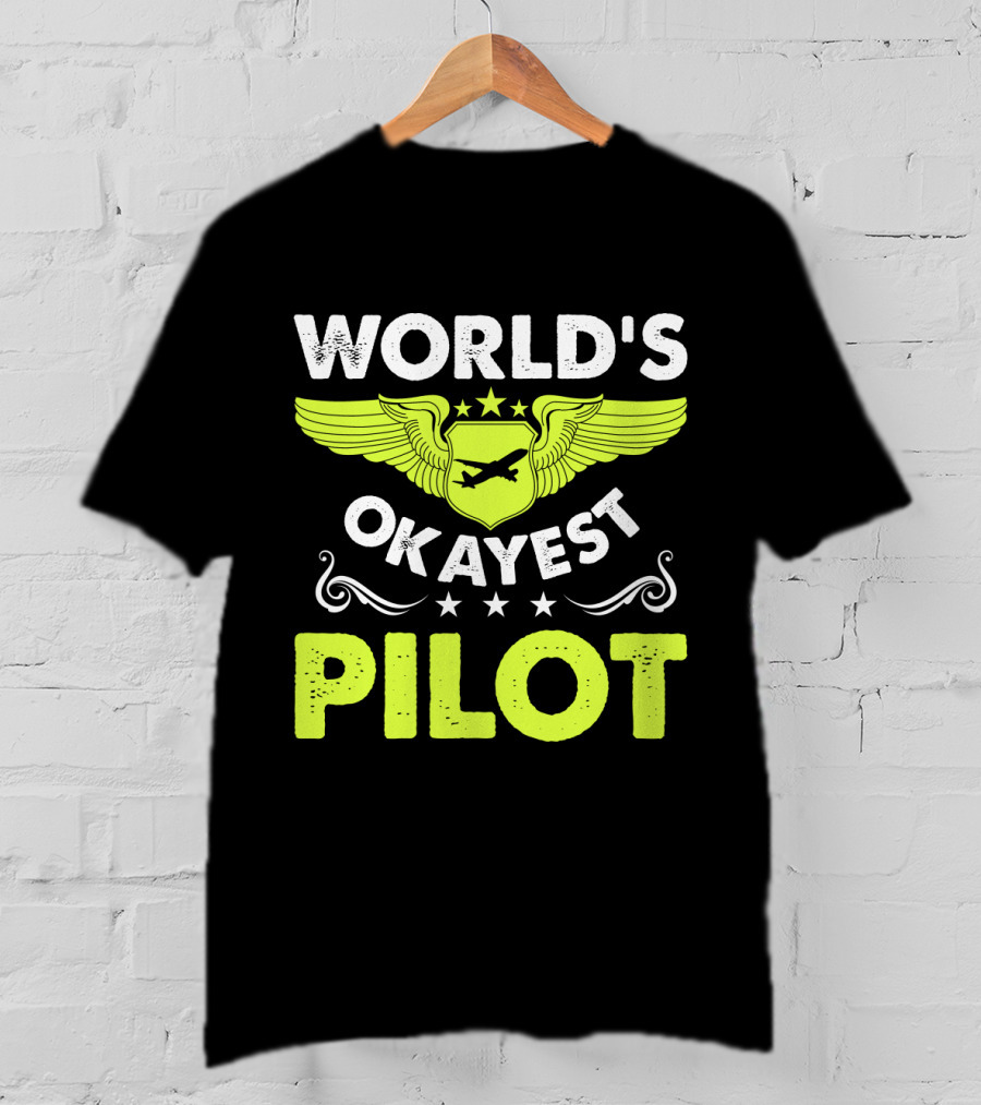 WORLD'S OKAYEST PILOT Wing Emblem Stars T-Shirt